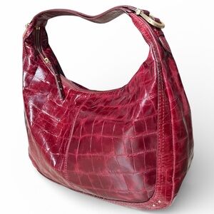 Red Croc Embossed Genuine Leather Hobo Shoulder Bag Y2K Vintage